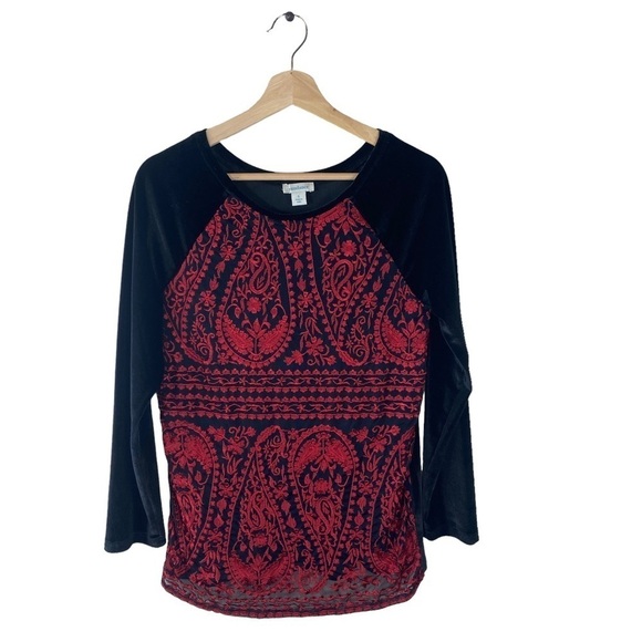 SUNDANCE Velvet Lace Enchantress Top Paisley Long Sleeve Folk Cottage Core Scoop - Picture 2 of 9